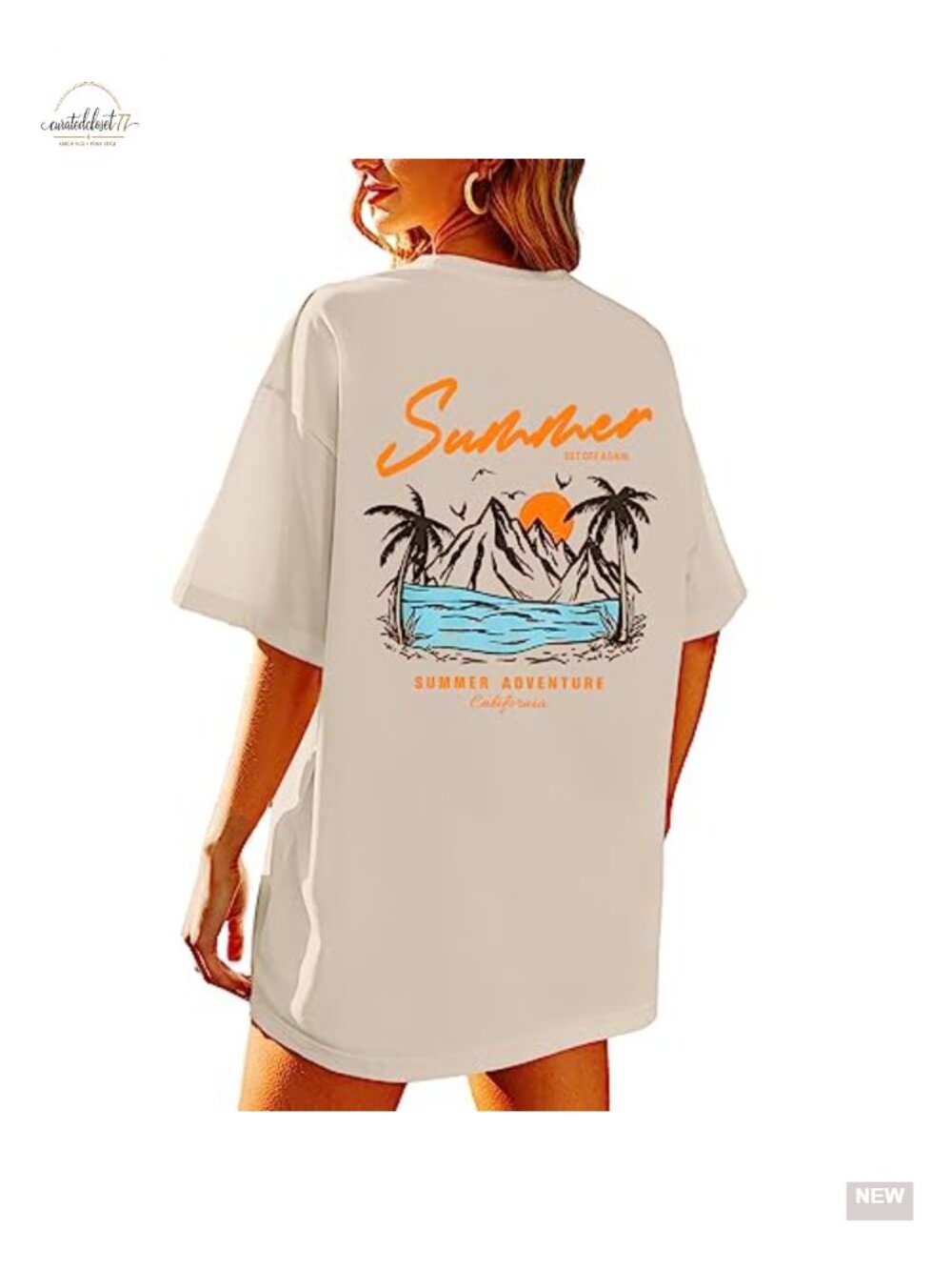 Oversized Cotton Graphic Tee for Women Beach Vacation Summer Top